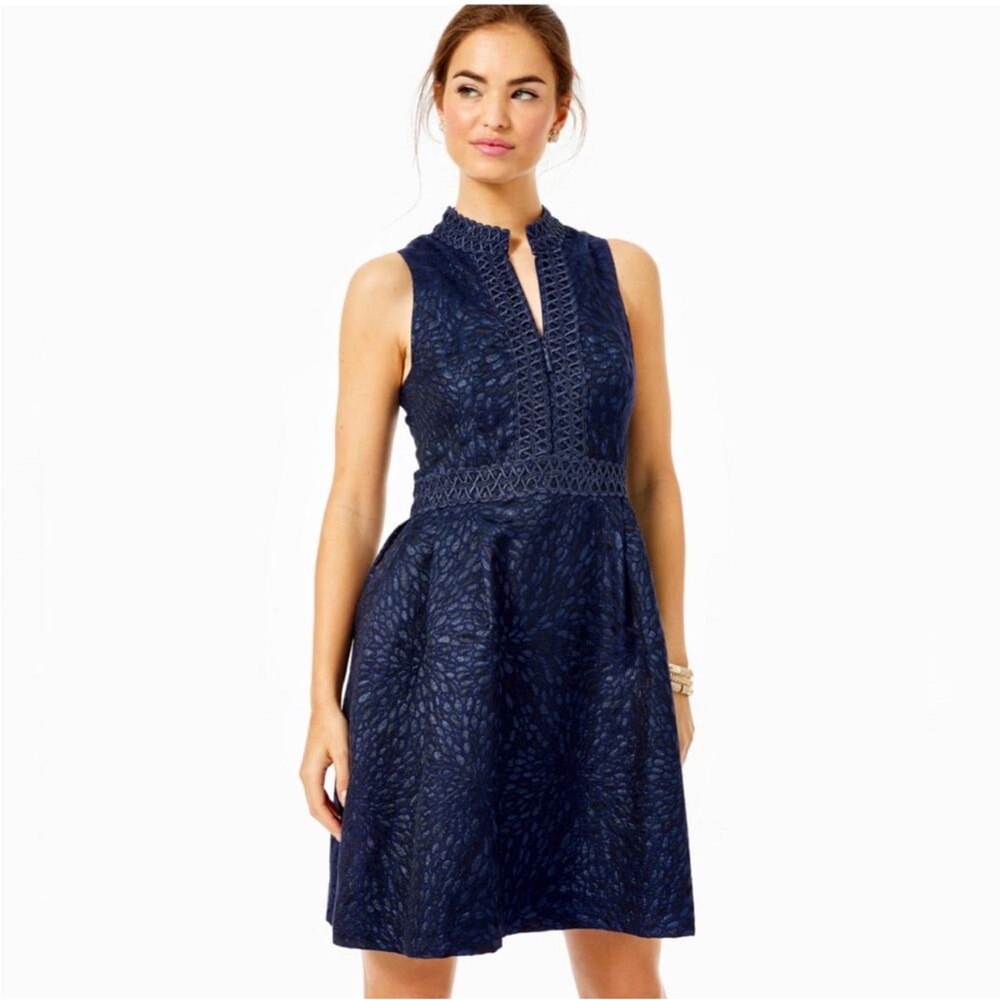 Lilly Pulitzer Franci Sleeveless Mini Dress in True Navy Jacquard | NWT Size 4 - Picture 5 of 14